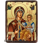 Virgin Mary of Agiassou Greek Orthodox Wood Icon with Gold Leaf