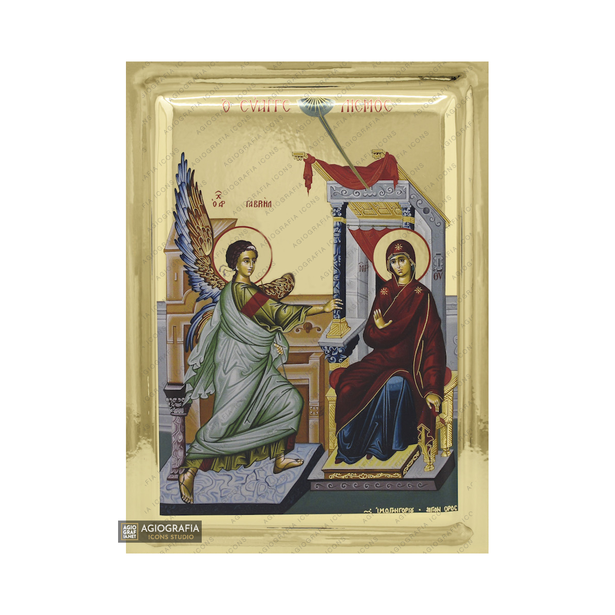 Annunciation of the Theotokos Christian Icon Wood with Gilding Effect