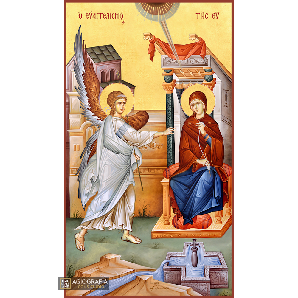 22k Annunciation of Theotokos - Gold Leaf Background Orthodox Icon