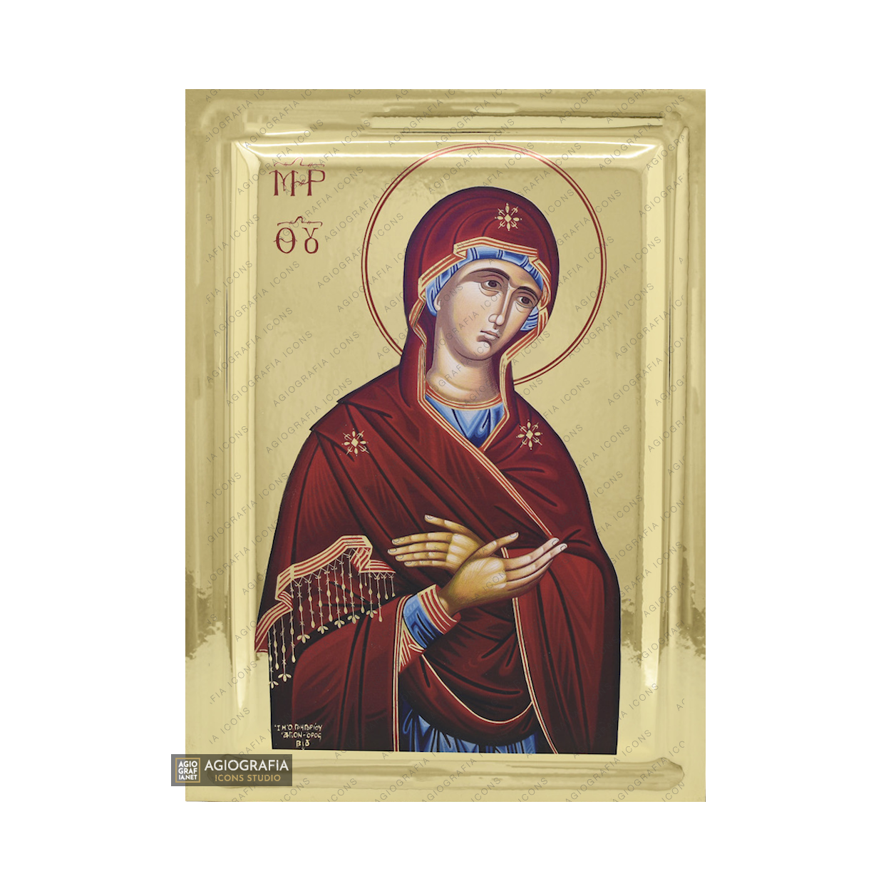 Virgin Mary Deesis Eastern Christian Icon on Wood with Gilding Effect