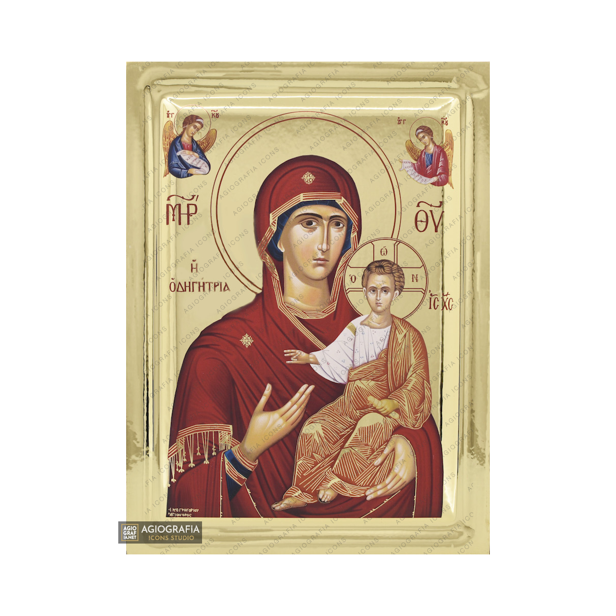 Virgin Mary the Directress Orthodox Wood Icon with Gilding Effect