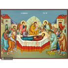 Dormition of Virgin Mary Orthodox Wood Icon with Blue Background