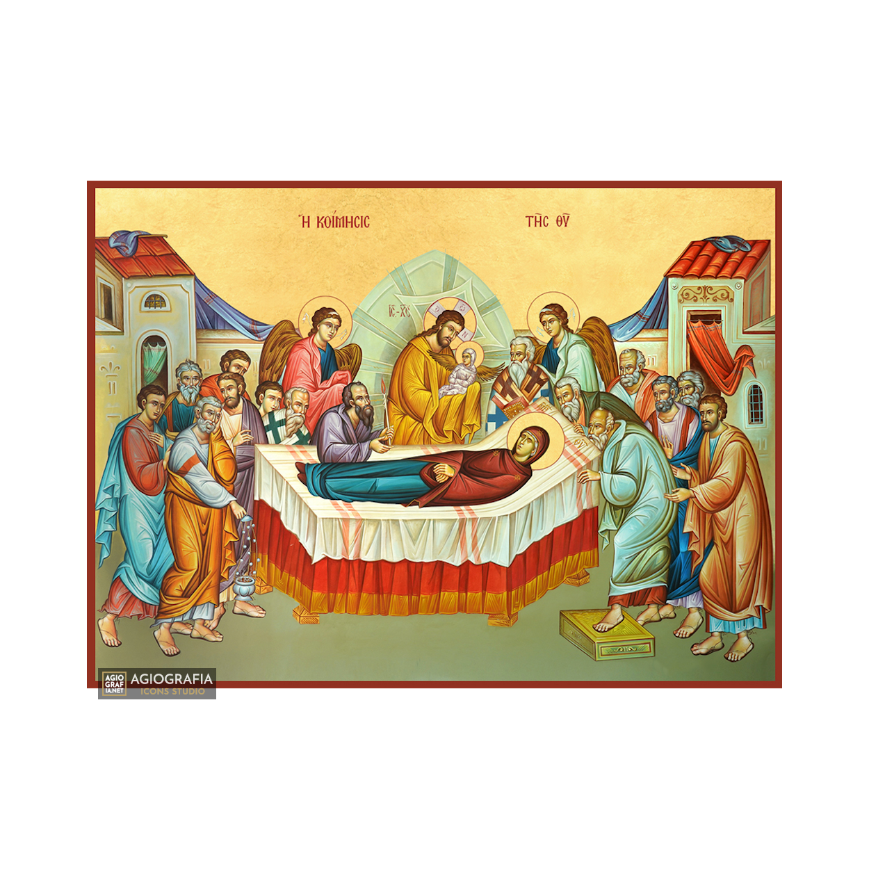 22k Dormition of Virgin Mary - Gold Leaf Background Orthodox Icon
