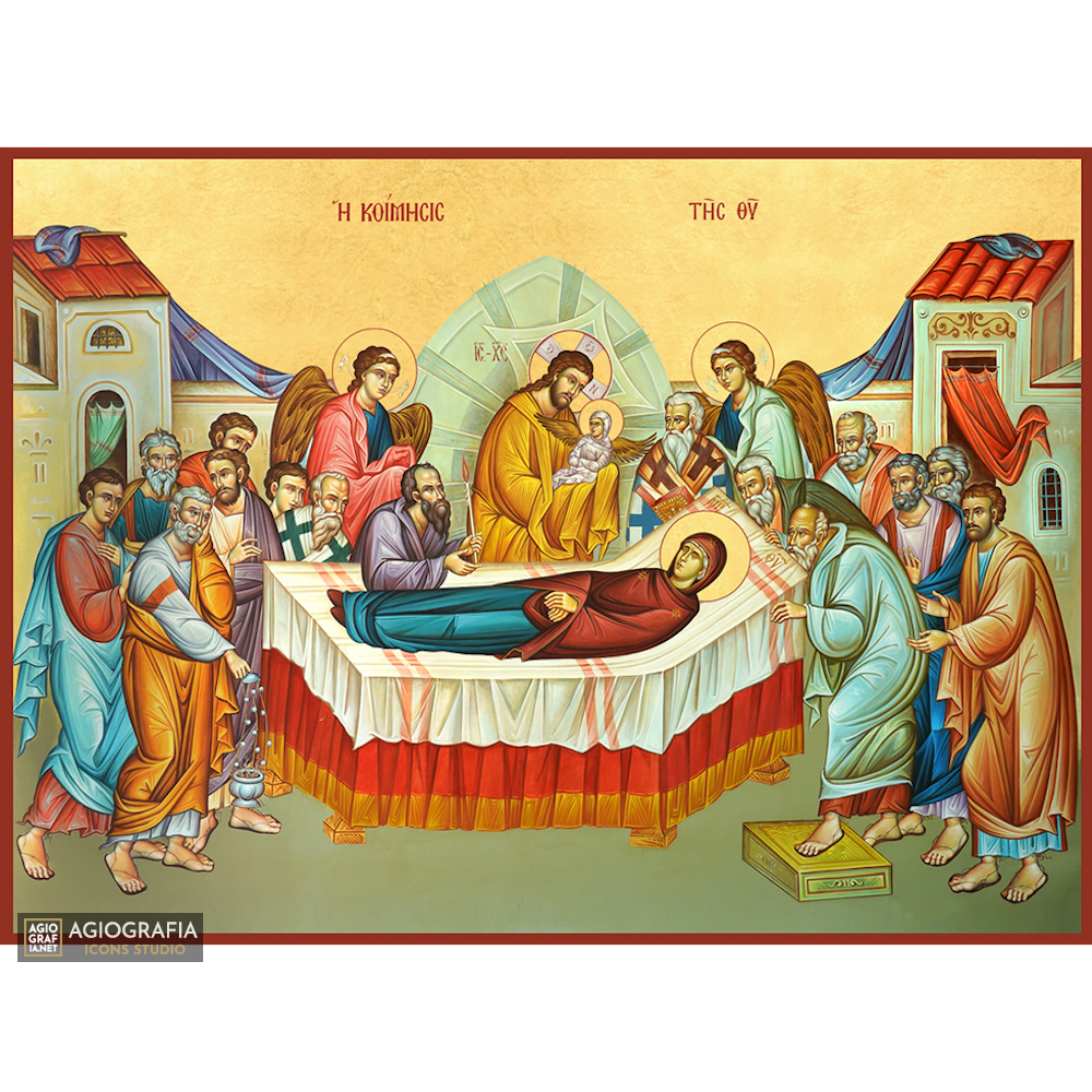 22k Dormition of Virgin Mary - Gold Leaf Background Orthodox Icon