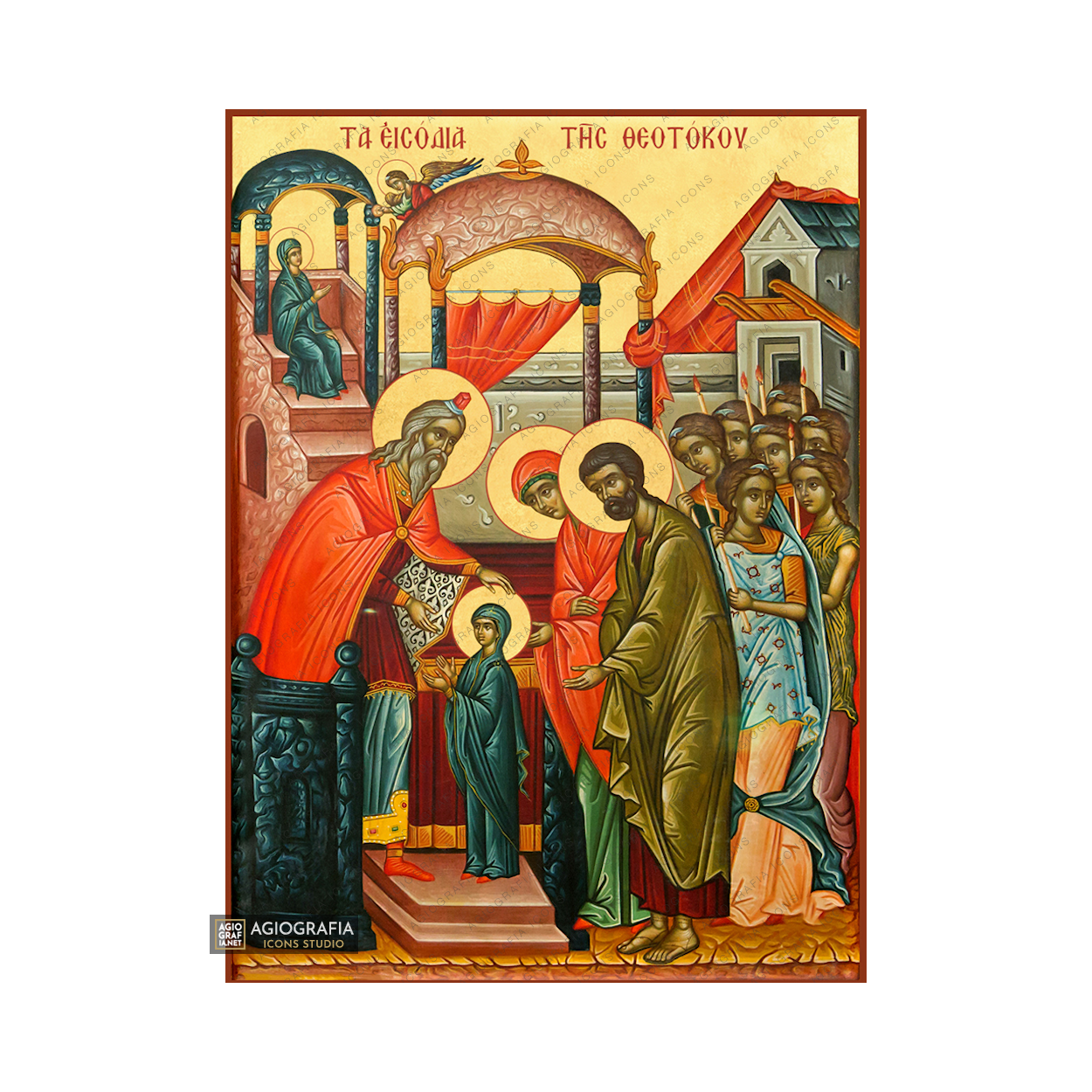22k Virgin Mary Entry to Temple - Exclusive Mt Athos Gold Leaf Icon