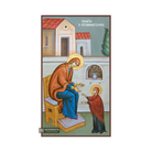 Virgin Mary Eptavimatizousa Orthodox Wood Icon with Blue Background