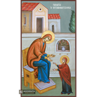 Virgin Mary Eptavimatizousa Orthodox Wood Icon with Blue Background