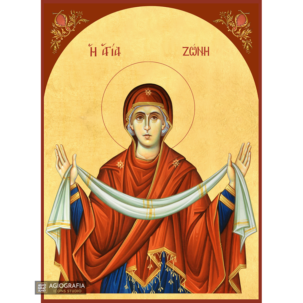 22k Virgin Mary with Holy Cincture - Gold Leaf Christian Orthodox Icon