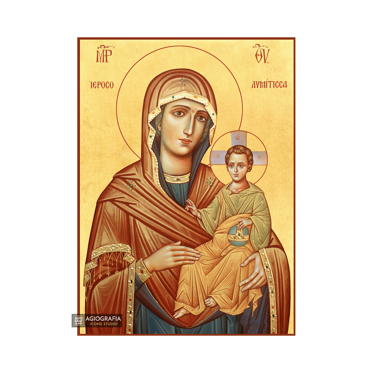 22k Virgin Mary of Jerusalem - Gold Leaf Christian Orthodox Icon