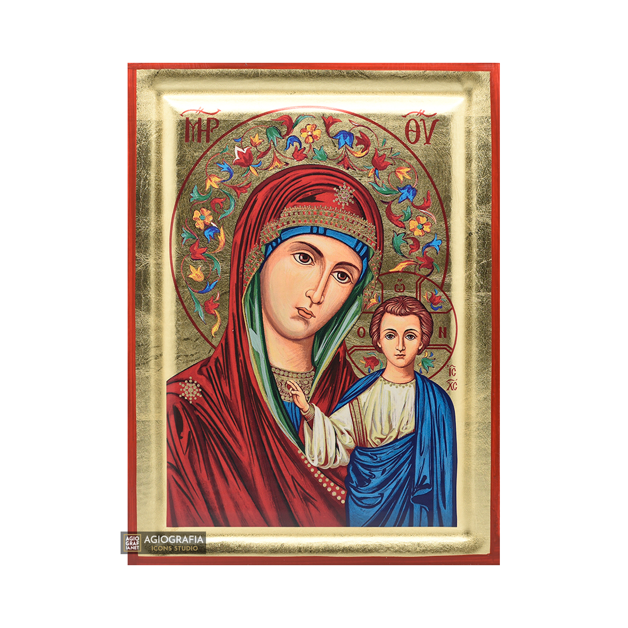 Virgin Mary Kazan Russian Christian Orthodox Icon with Gold Leaf