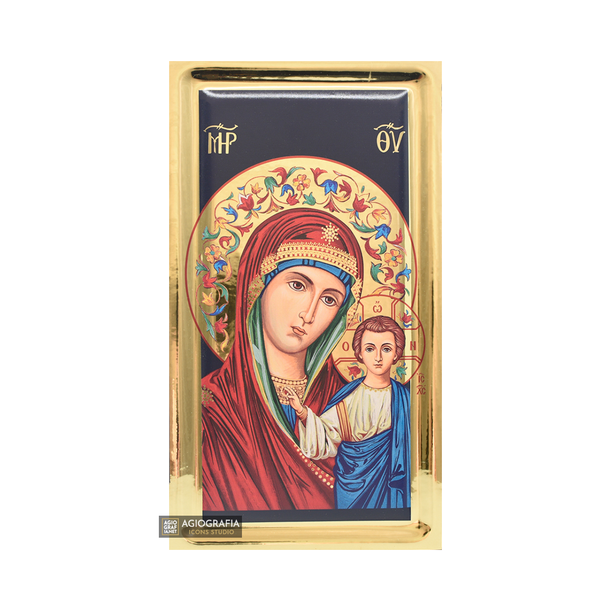 Virgin Mary Kazan Russian Orthodox Icon with Gilding Effect Gold Leaf