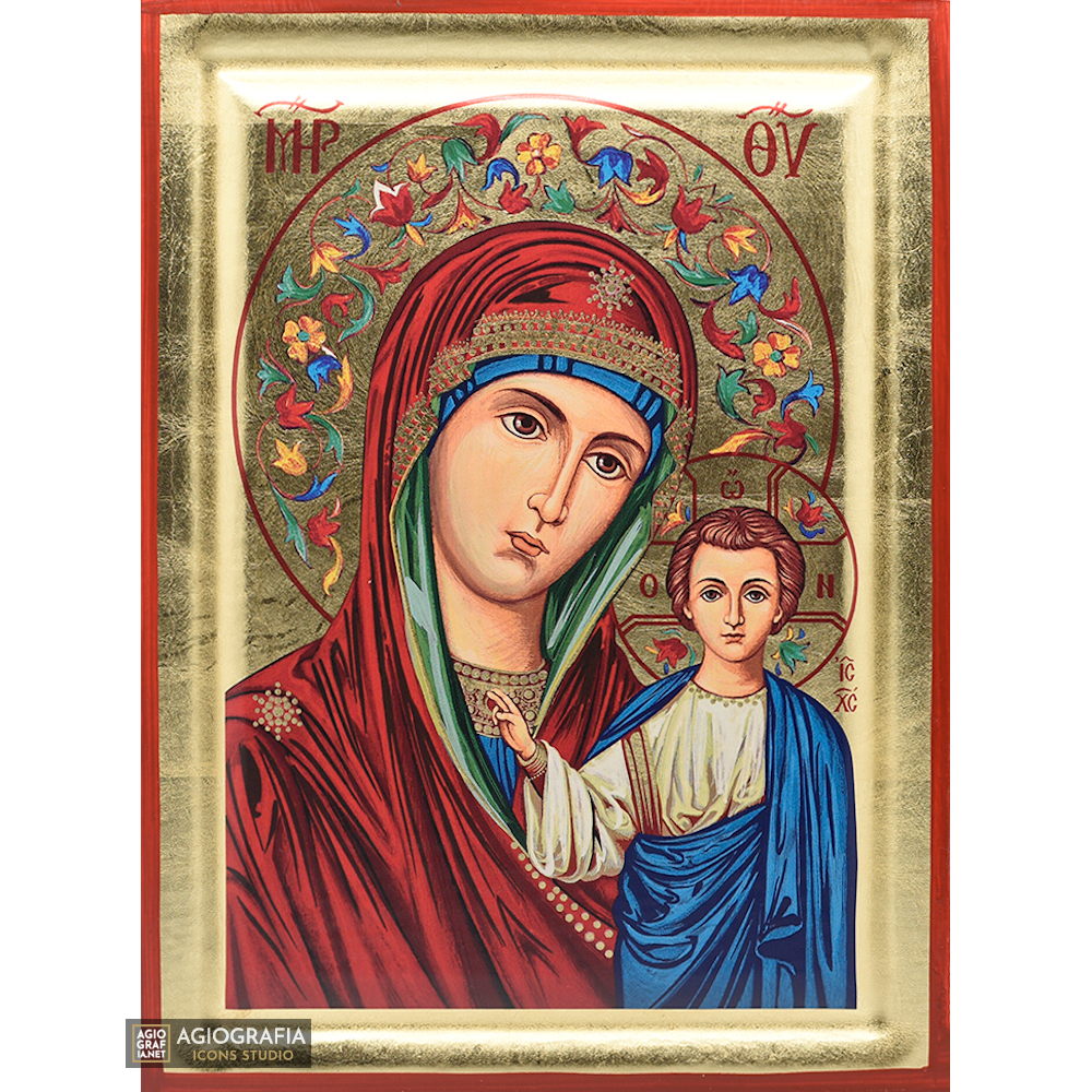 Virgin Mary Kazan Russian Christian Orthodox Icon with Gold Leaf