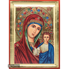 Virgin Mary Kazan Russian Christian Orthodox Icon with Gold Leaf