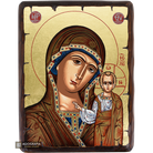 Virgin Mary of Kazan Greek Orthodox Wood Icon with Gold Leaf