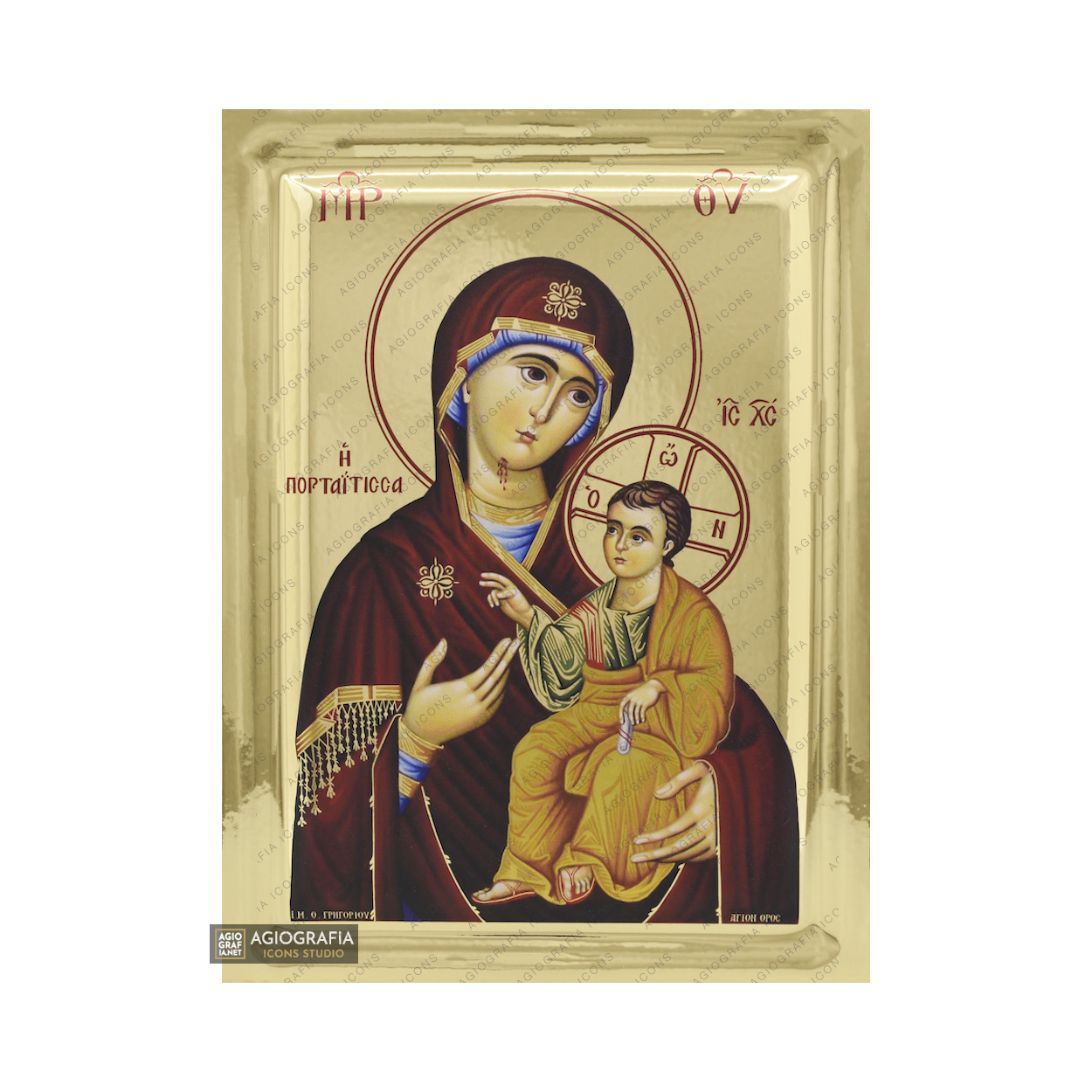 Virgin Mary the Keeper of the Gate (Portaitissa) Icon with Gold Leaf