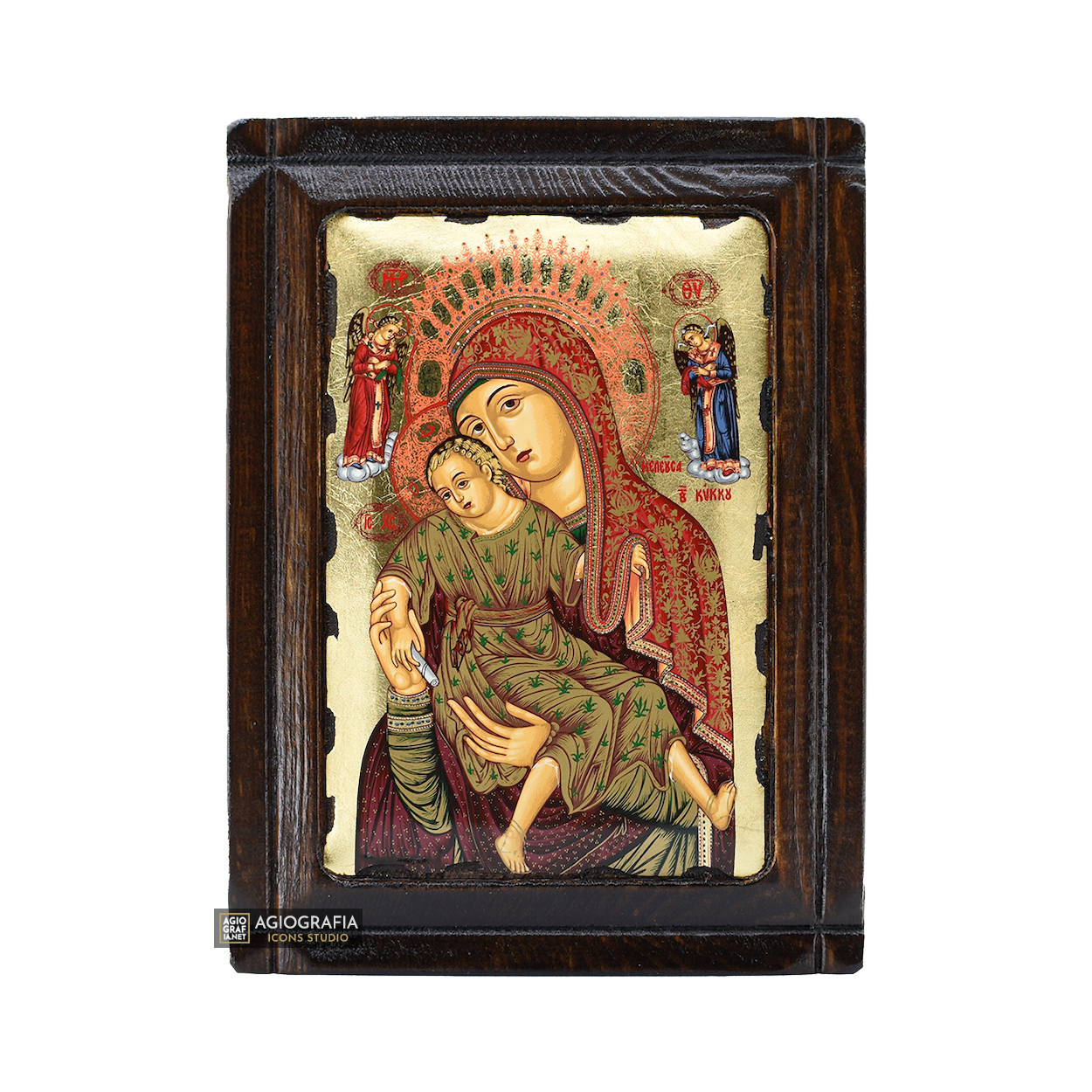 Virgin Mary of Kykkou Byzantine Orthodox Wood Icon with Gold Leaf