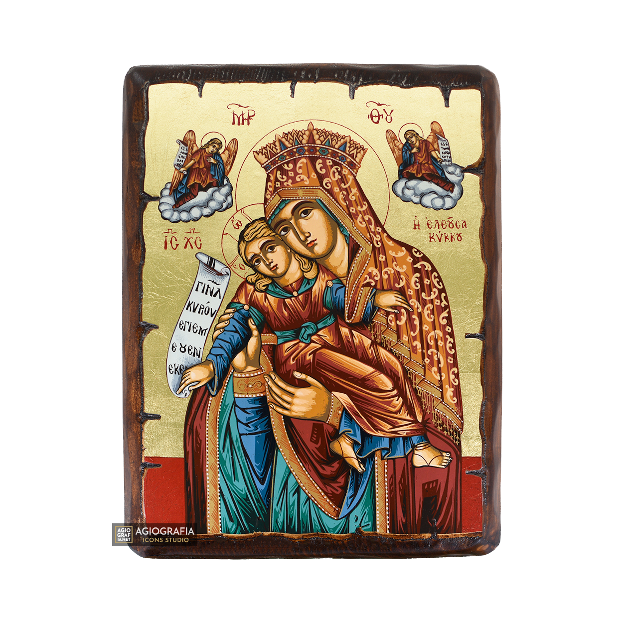 Virgin Mary of Kykkou Byzantine Orthodox Wood Icon with Gold Leaf