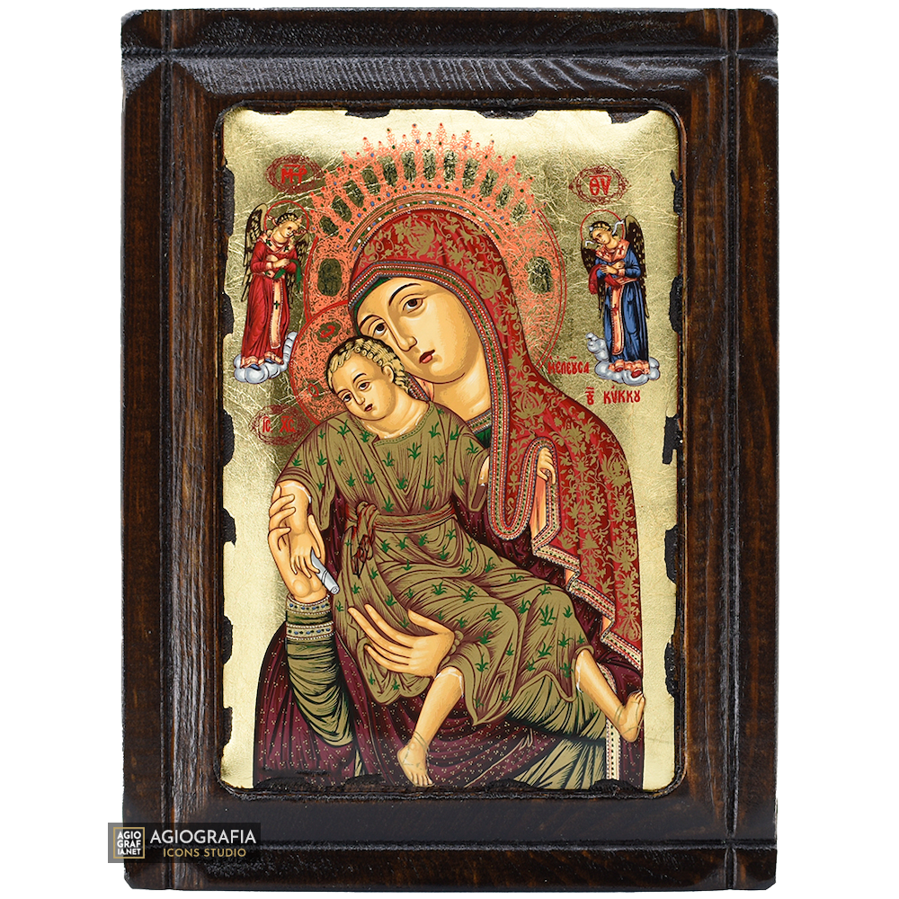 Virgin Mary of Kykkou Byzantine Orthodox Wood Icon with Gold Leaf