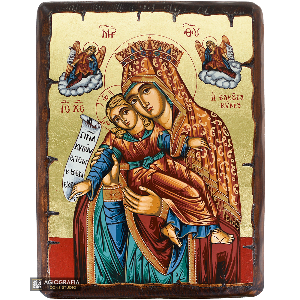 Virgin Mary of Kykkou Byzantine Orthodox Wood Icon with Gold Leaf
