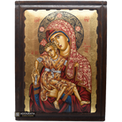 Virgin Mary of Kykkou Greek Orthodox Wood Icon with Gold Leaf