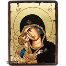 Virgin Mary of Great Grace Greek Orthodox Wood Icon with Gold Leaf