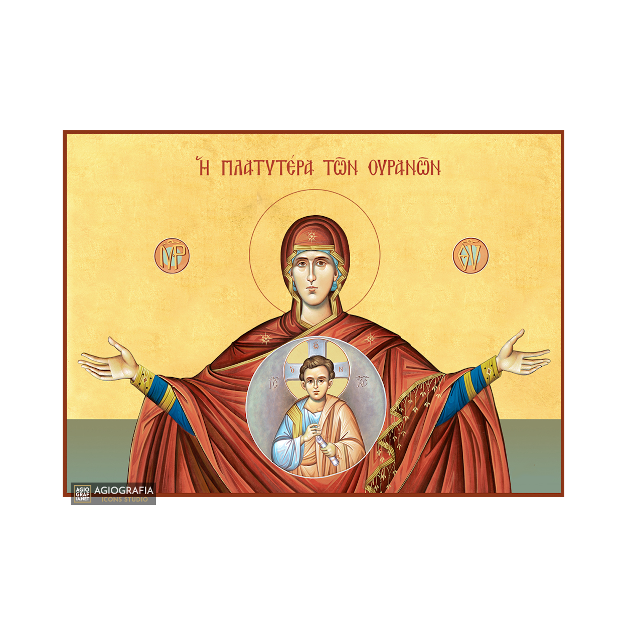 22k Virgin Mary the Platytera - Gold Leaf Background Orthodox Icon