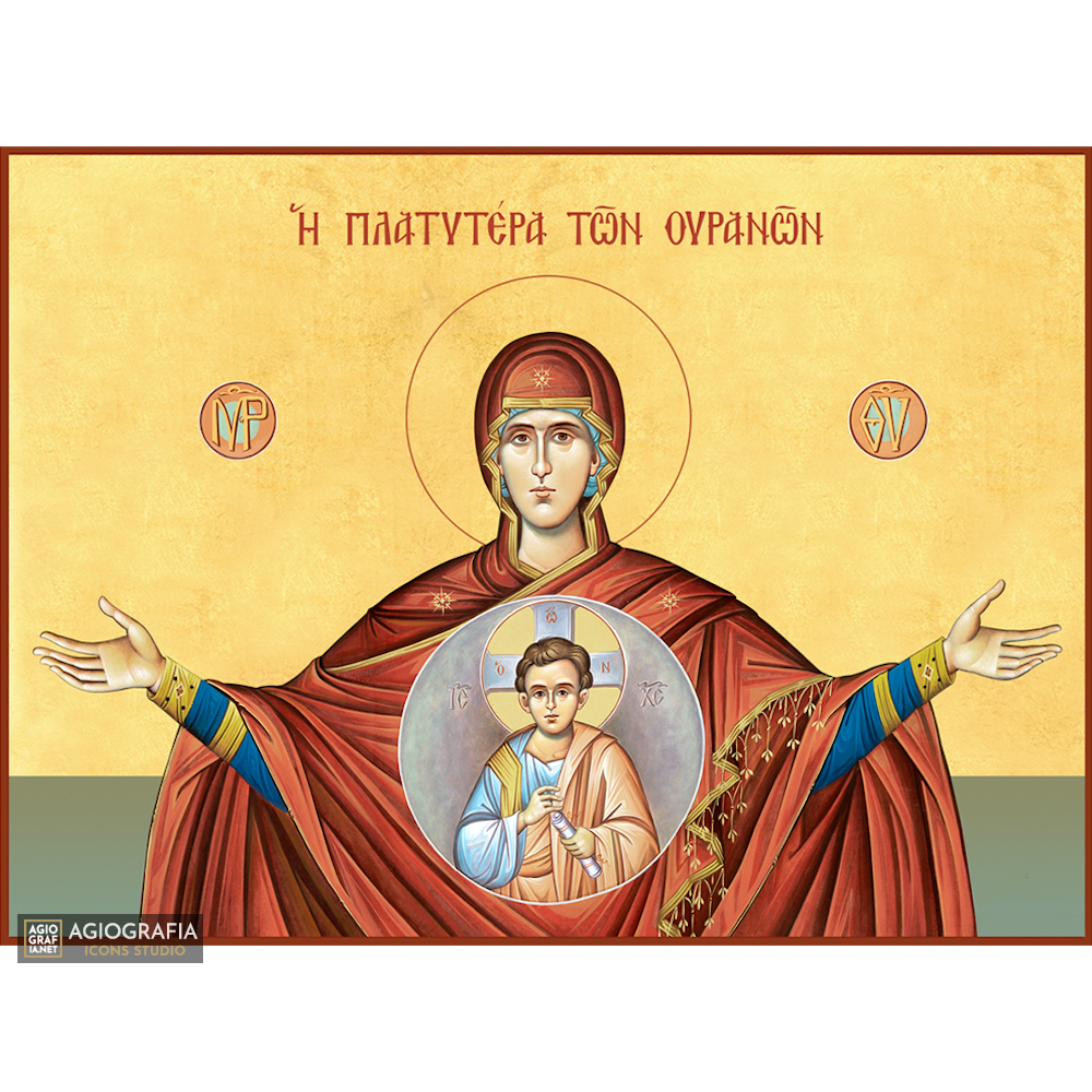 22k Virgin Mary the Platytera - Gold Leaf Background Orthodox Icon