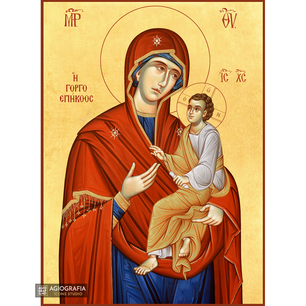 22k Virgin Mary the Quick to Hear (Gorgoepikoos) - Gold Leaf Icon