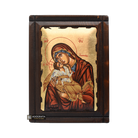 Virgin Mary Sweet Kissing Orthodox Wood Icon with Gold Leaf