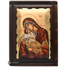 Virgin Mary Sweet Kissing Orthodox Wood Icon with Gold Leaf