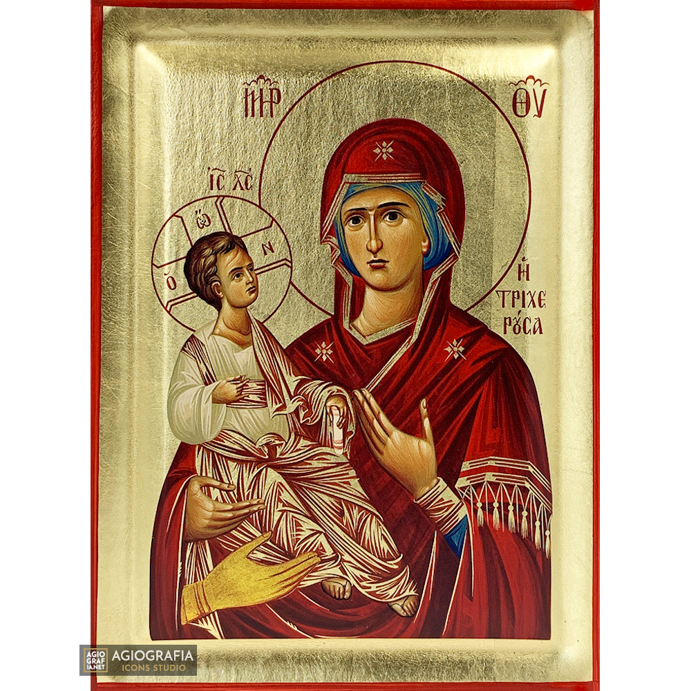 Virgin Mary with Three Hands Orthodox Wood Icon with Gold Leaf