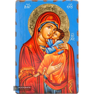 Virgin Mary holding Jesus Christ Handwritten Icon with 24k Polished Engraved Halo