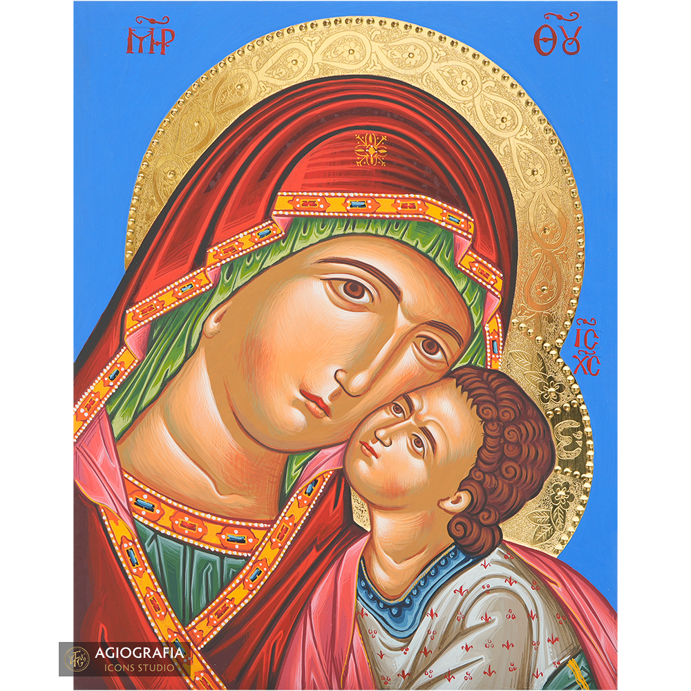 Virgin Mary of Vladimir Handwritten Icon with 24k Polished Engraved Halo