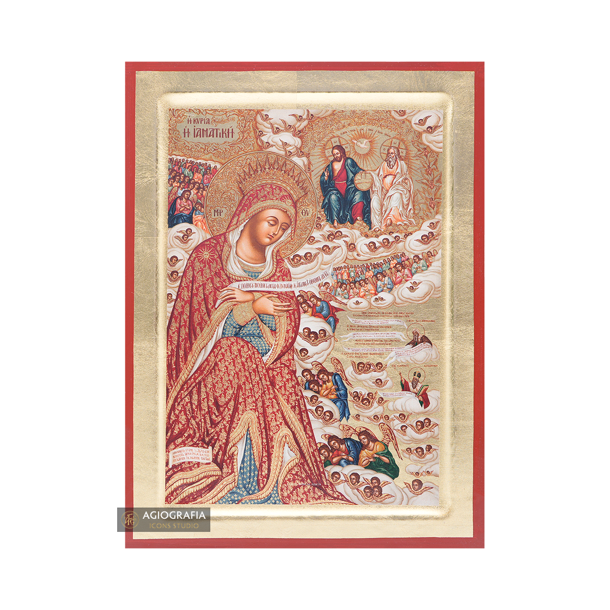 18k Virgin Mary the Healer (Iamatiki) Greek Wood Icon with Gold Leaf