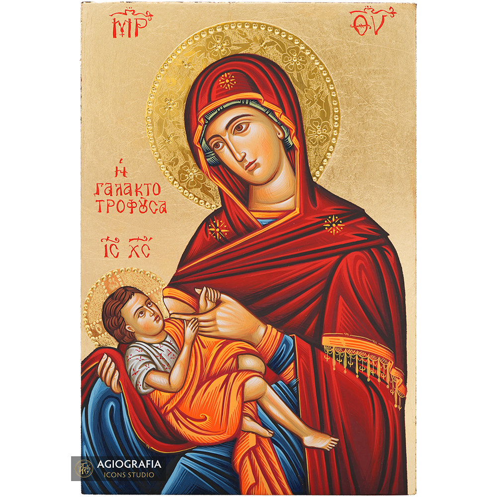 Virgin Mary MilkGiver Handwritten Icon with 24k Polished Engraved Halo