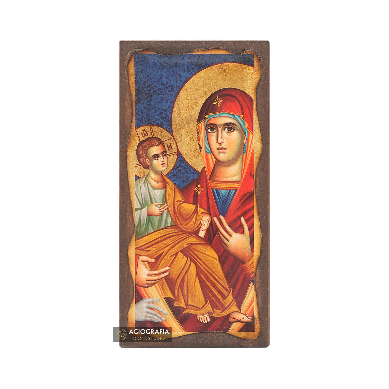 Virgin Mary with Three Hands Christian Icon with Aged Gold Leaves