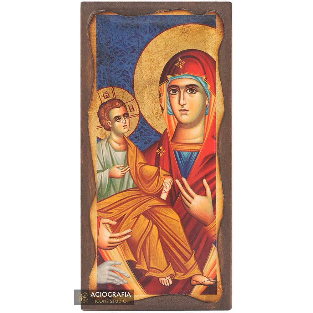 Virgin Mary with Three Hands Christian Icon with Aged Gold Leaves