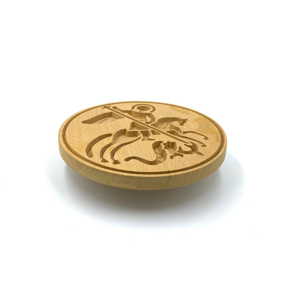 Saint George Holy Bread Prosphora Seal - 16cm - Natural wood - Christian Orthodox Stamp - Traditional Orthodox Prosphora