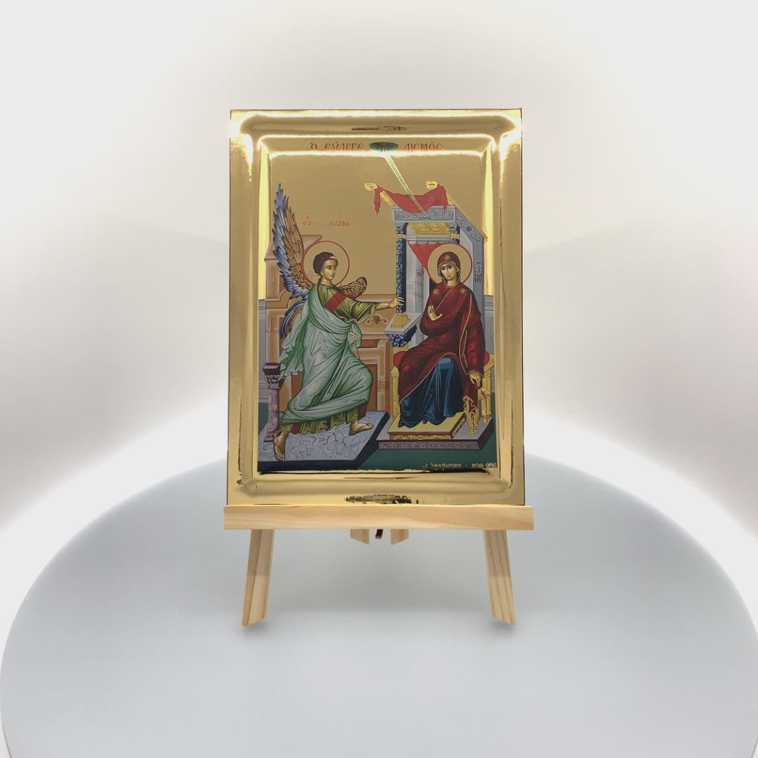 Annunciation of the Theotokos Christian Icon Wood with Gilding Effect