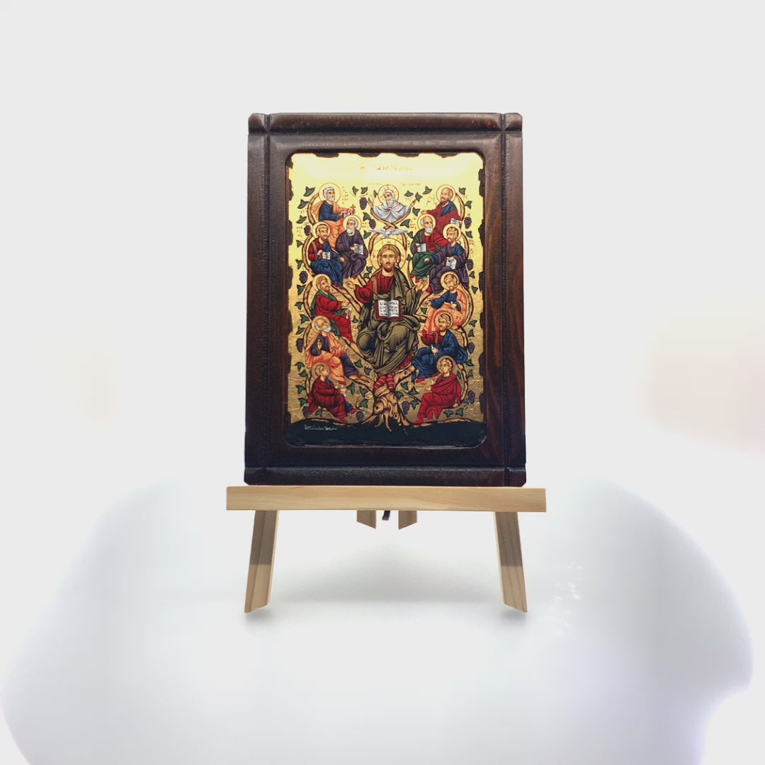 Jesus Christ Tree of Life (The Vine / Ampelos) Christian Orthodox Icon with Gold Leaf