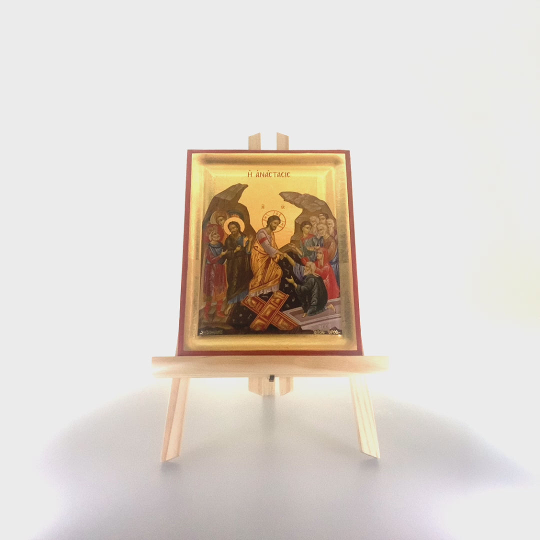 Resurrection of the Lord Christian Icon on Wood with Gold Leaf
