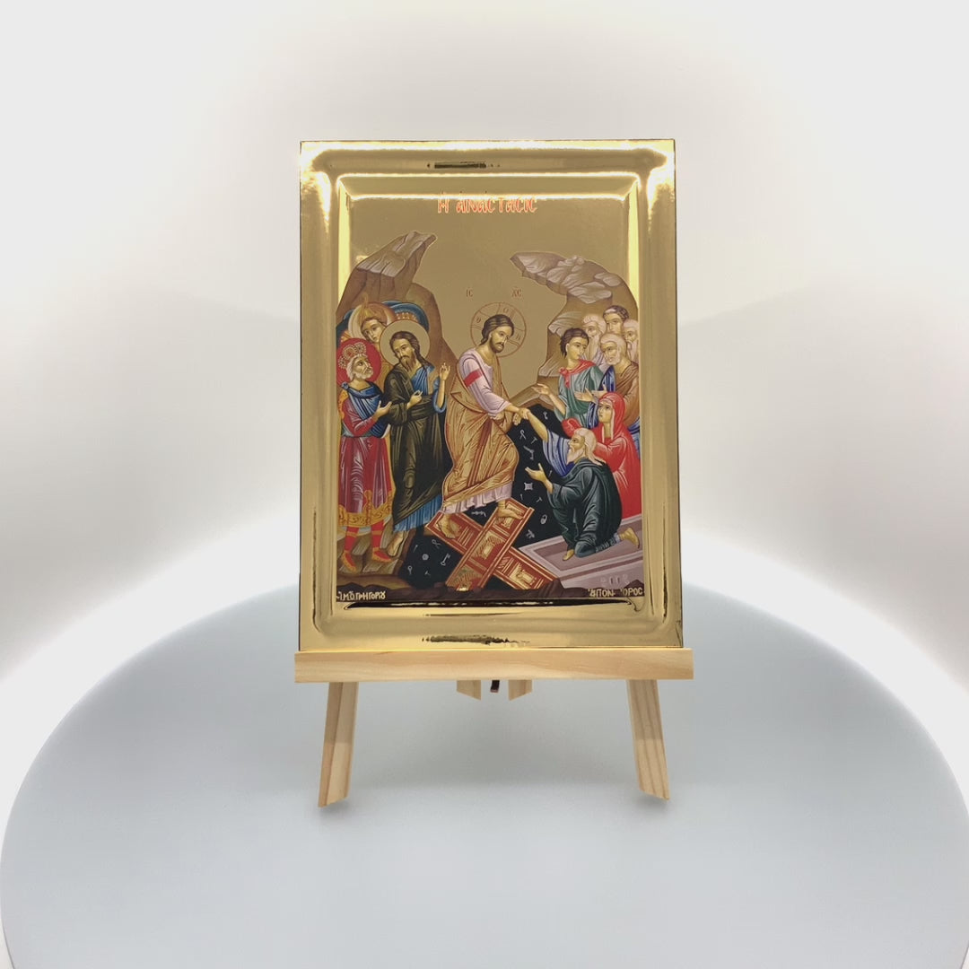 Resurrection of the Lord Christian Icon on Wood with Gilding Effect
