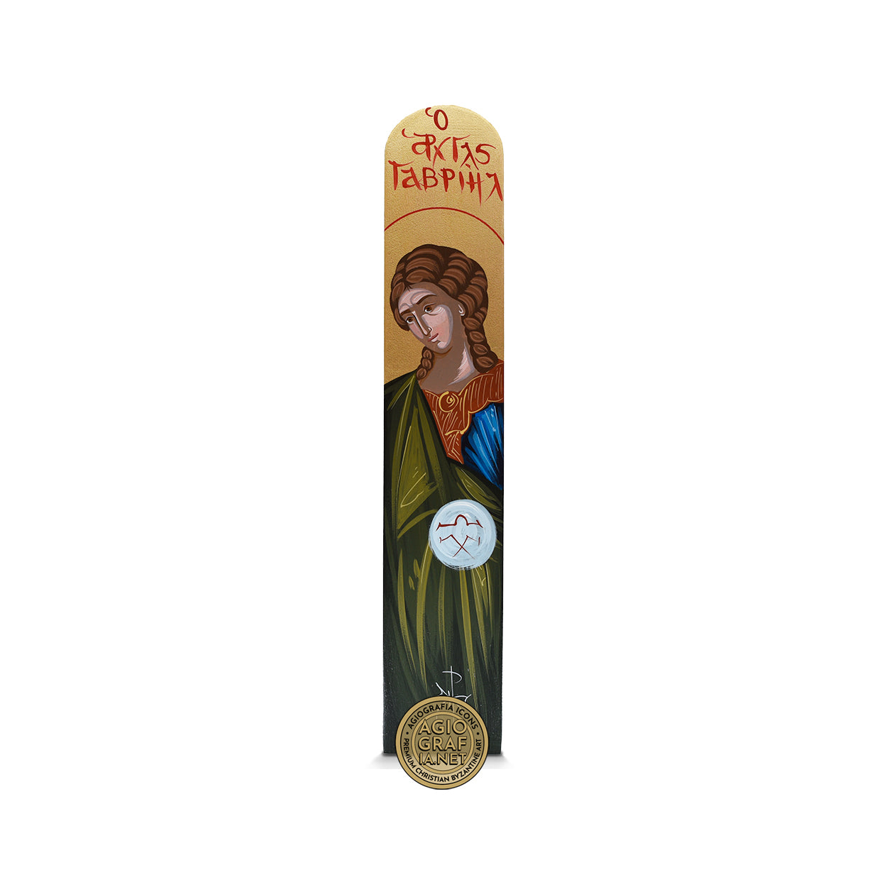 Archangel Gabriel Eastern Christian Icon on Wood with Gold Leaf