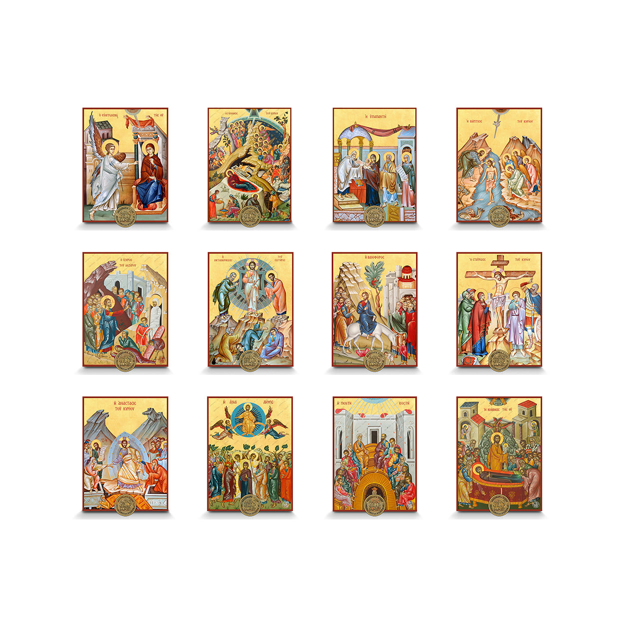 Set of the 12 Feastal Icons - Dodekaorto on Wood with 22k Gold Leaf