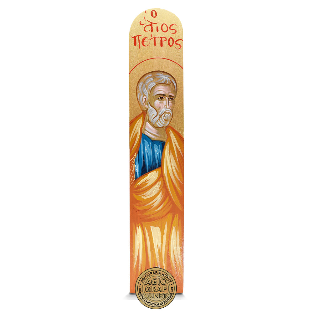 Handwritten Apostle Peter Greek Orthodox Wood Icon with Gold Leaf