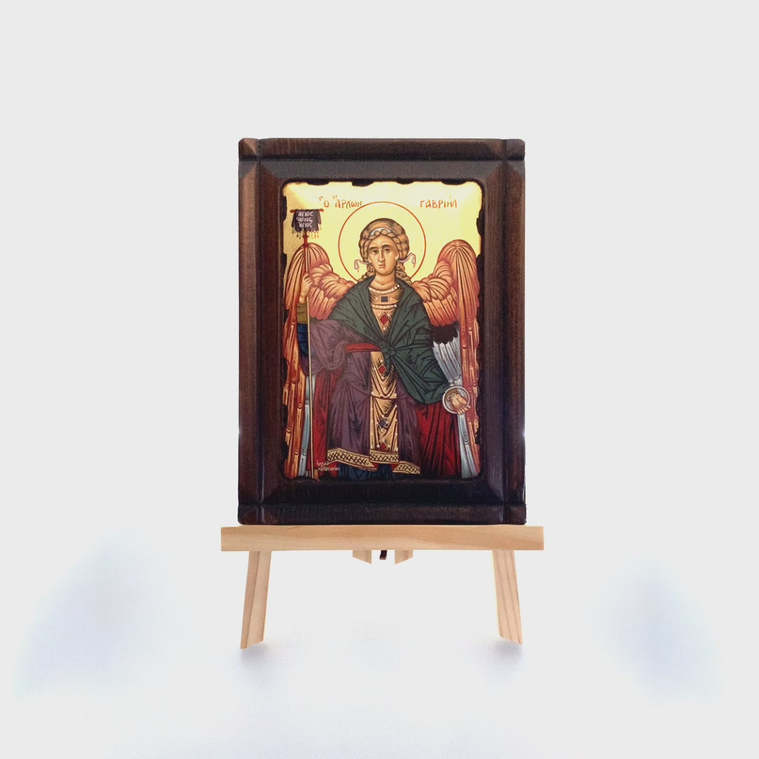Archangel Gabriel Eastern Christian Icon on Wood with Gold Leaf