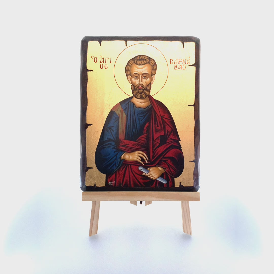 Saint Varnavas Christian Orthodox Icon on Wood with Gold Leaf