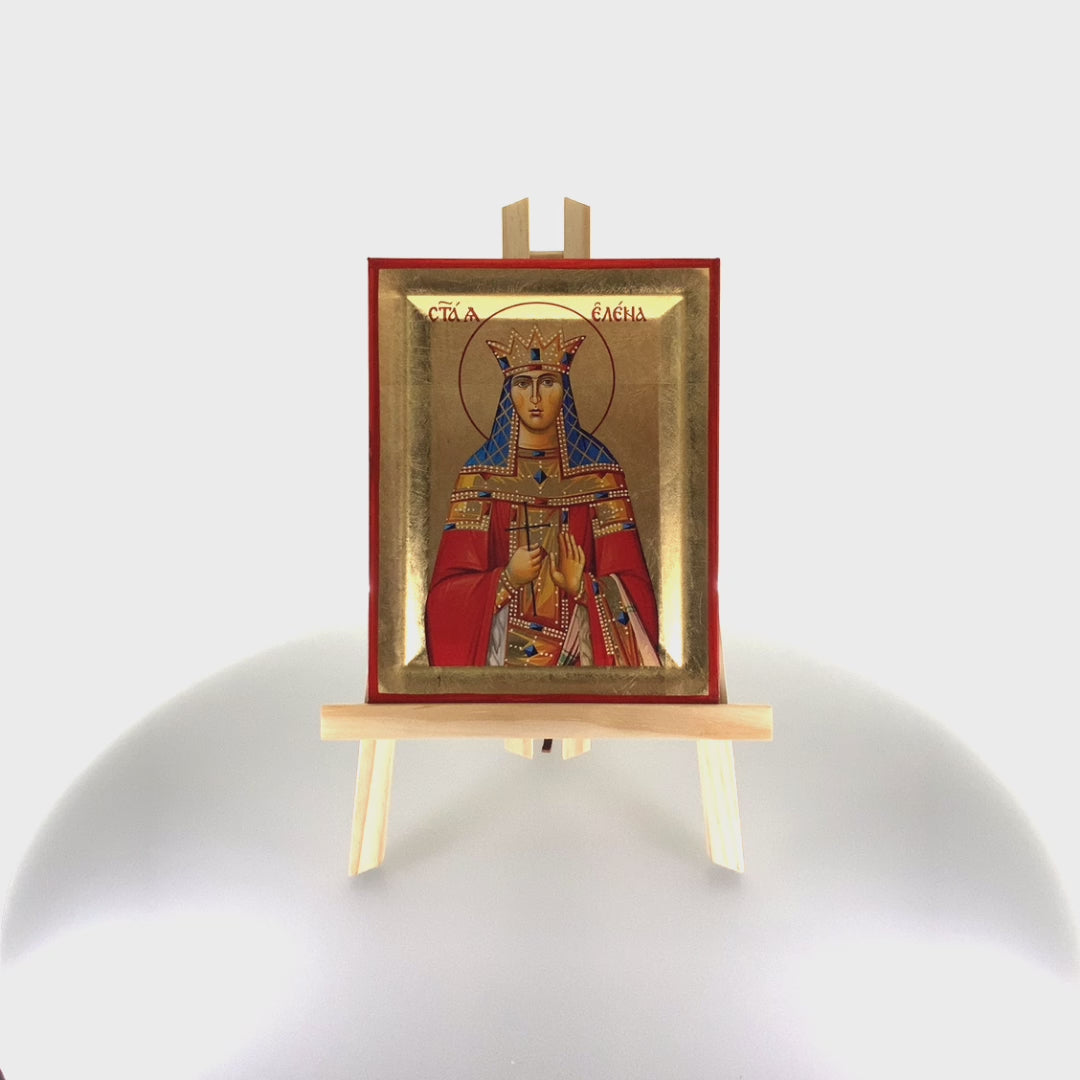 Saint Helen Greek Byzantine Orthodox Icon on Wood with Gold Leaf