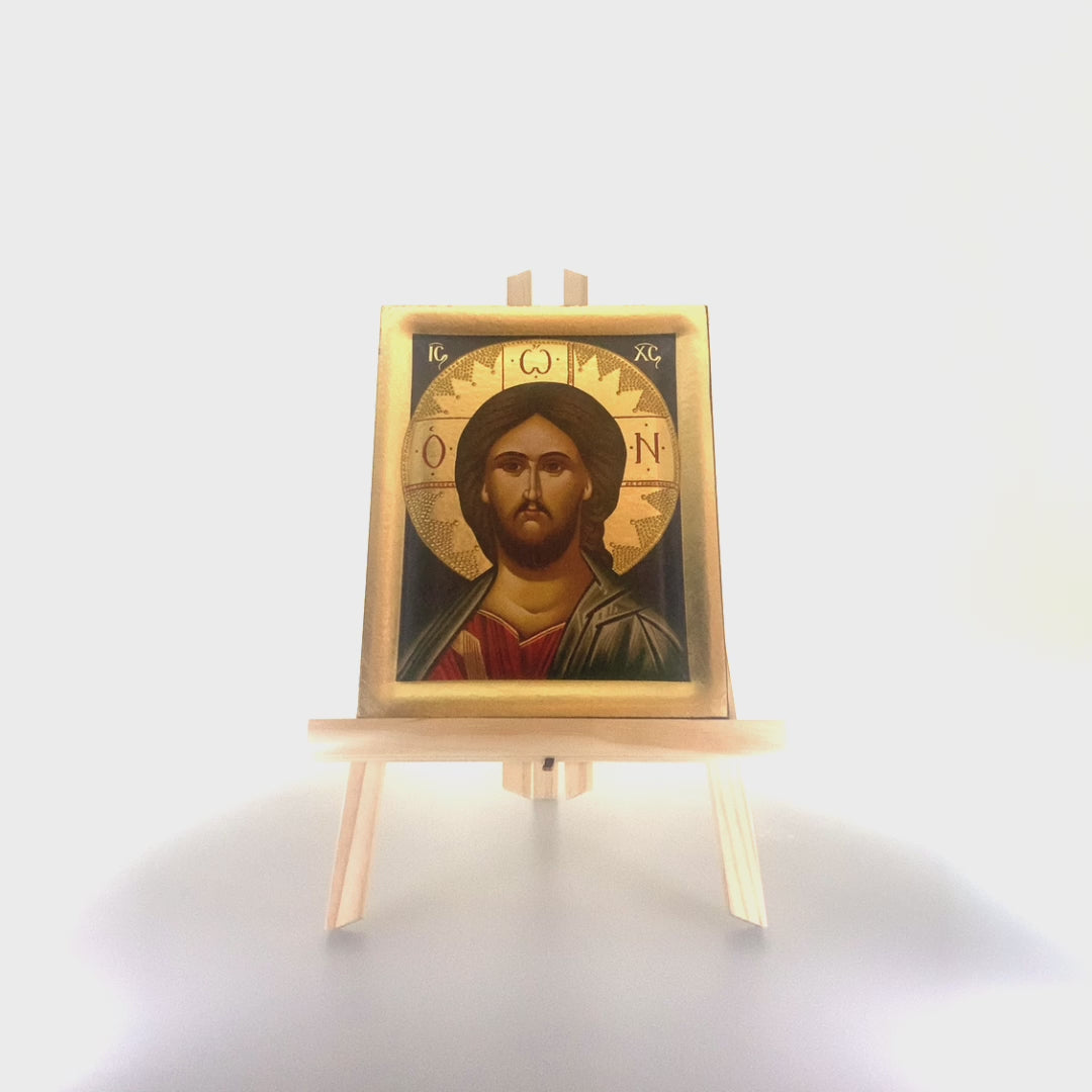 Jesus Christ Christian Greek Orthodox Icon with Gold Leaf