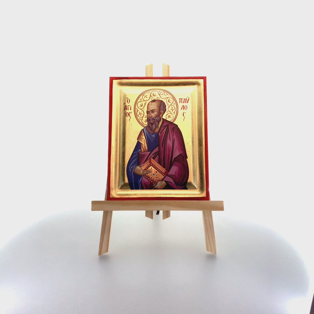 Saint Apostle Paul Greek Orthodox Wood Icon with Gold Leaf